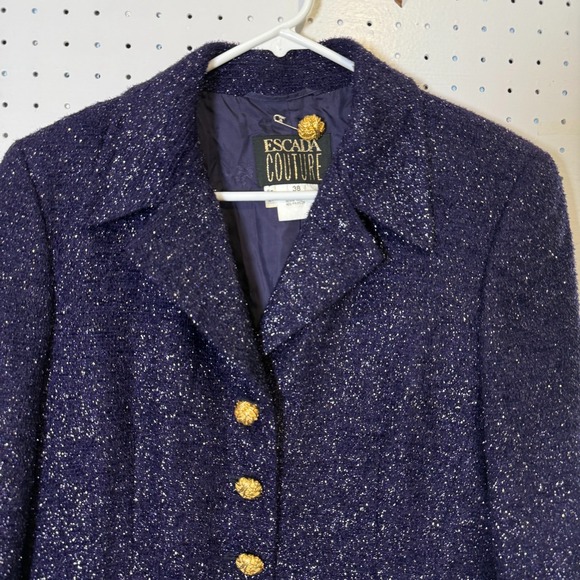Escada Couture Tweed Blazer Women's 38 (6) Purple Sparkly Wool Jacket Vintage - Picture 2 of 13